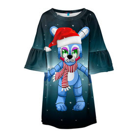 Детское платье 3D с принтом Five Nights At Freddy`s в Екатеринбурге, 100% полиэстер | прямой силуэт, чуть расширенный к низу. Круглая горловина, на рукавах — воланы | Тематика изображения на принте: fnaf | freddy | бонни | медведь | мишка | фнаф | фокси | фредди