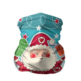 Бандана-труба 3D с принтом Дед мороз с подарками в Екатеринбурге, 100% полиэстер, ткань с особыми свойствами — Activecool | плотность 150‒180 г/м2; хорошо тянется, но сохраняет форму | Тематика изображения на принте: 2017 | дед мороз | новогодняя елка | новый год | подарок на новый год | санта | санта клаус | снег | снежинки