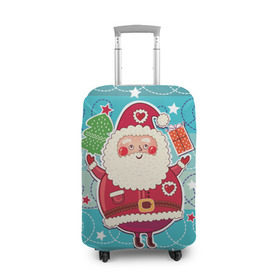 Чехол для чемодана 3D с принтом Дед мороз с подарками в Екатеринбурге, 86% полиэфир, 14% спандекс | двустороннее нанесение принта, прорези для ручек и колес | 2017 | дед мороз | новогодняя елка | новый год | подарок на новый год | санта | санта клаус | снег | снежинки