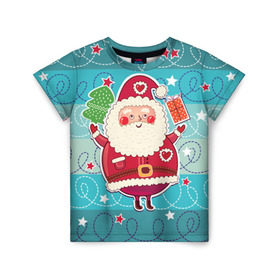 Детская футболка 3D с принтом Дед мороз с подарками в Екатеринбурге, 100% гипоаллергенный полиэфир | прямой крой, круглый вырез горловины, длина до линии бедер, чуть спущенное плечо, ткань немного тянется | 2017 | дед мороз | новогодняя елка | новый год | подарок на новый год | санта | санта клаус | снег | снежинки