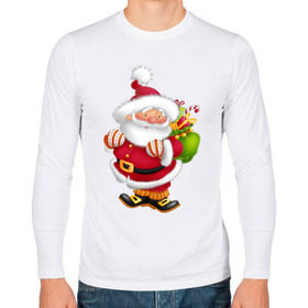 Мужской лонгслив хлопок с принтом Дед мороз с подарками в Екатеринбурге, 100% хлопок |  | дед мороз | новогодний | рождество | санта клаус