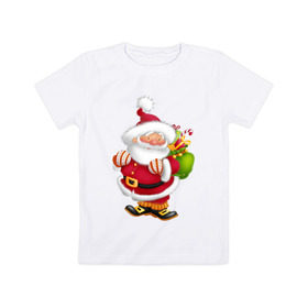 Детская футболка хлопок с принтом Дед мороз с подарками в Екатеринбурге, 100% хлопок | круглый вырез горловины, полуприлегающий силуэт, длина до линии бедер | дед мороз | новогодний | рождество | санта клаус