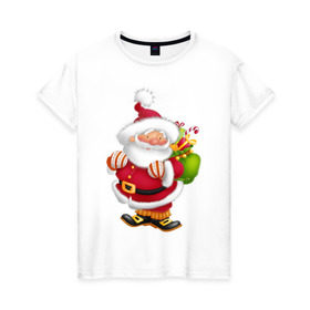 Женская футболка хлопок с принтом Дед мороз с подарками в Екатеринбурге, 100% хлопок | прямой крой, круглый вырез горловины, длина до линии бедер, слегка спущенное плечо | дед мороз | новогодний | рождество | санта клаус