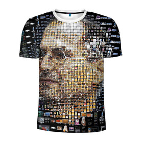 Мужская футболка 3D спортивная с принтом Стив Джобс в Екатеринбурге, 100% полиэстер с улучшенными характеристиками | приталенный силуэт, круглая горловина, широкие плечи, сужается к линии бедра | Тематика изображения на принте: steve jobs