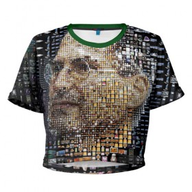 Женская футболка 3D укороченная с принтом Стив Джобс в Екатеринбурге, 100% полиэстер | круглая горловина, длина футболки до линии талии, рукава с отворотами | steve jobs