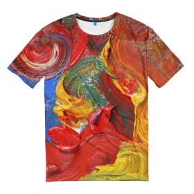 Мужская футболка 3D с принтом Оживший холст в Екатеринбурге, 100% полиэфир | прямой крой, круглый вырез горловины, длина до линии бедер | гениальность | гуашь | искусство | краски | мазня | мастер | муза | палитра | радуга | творчество | фантазия | холст | художество | художник | шедевр