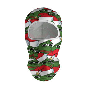 Балаклава 3D с принтом Sad frog new year в Екатеринбурге, 100% полиэстер, ткань с особыми свойствами — Activecool | плотность 150–180 г/м2; хорошо тянется, но при этом сохраняет форму. Закрывает шею, вокруг отверстия для глаз кайма. Единый размер | Тематика изображения на принте: грустная | дед мороз | лягушка | пепе | санта