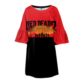 Детское платье 3D с принтом Red Dead Redemption 2 в Екатеринбурге, 100% полиэстер | прямой силуэт, чуть расширенный к низу. Круглая горловина, на рукавах — воланы | Тематика изображения на принте: rdr | rdr2 | red dead redemption 2 | rockstar | дикий запад | ковбои