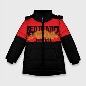 Зимняя куртка для девочек 3D с принтом Red Dead Redemption 2 в Екатеринбурге, ткань верха — 100% полиэстер; подклад — 100% полиэстер, утеплитель — 100% полиэстер. | длина ниже бедра, удлиненная спинка, воротник стойка и отстегивающийся капюшон. Есть боковые карманы с листочкой на кнопках, утяжки по низу изделия и внутренний карман на молнии. 

Предусмотрены светоотражающий принт на спинке, радужный светоотражающий элемент на пуллере молнии и на резинке для утяжки. | rdr | rdr2 | red dead redemption 2 | rockstar | дикий запад | ковбои