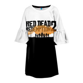Детское платье 3D с принтом Red Dead Redemption 2 в Екатеринбурге, 100% полиэстер | прямой силуэт, чуть расширенный к низу. Круглая горловина, на рукавах — воланы | Тематика изображения на принте: rdr | rdr2 | red dead redemption 2 | rockstar | дикий запад | ковбои