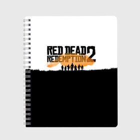 Тетрадь с принтом Red Dead Redemption 2 в Екатеринбурге, 100% бумага | 48 листов, плотность листов — 60 г/м2, плотность картонной обложки — 250 г/м2. Листы скреплены сбоку удобной пружинной спиралью. Уголки страниц и обложки скругленные. Цвет линий — светло-серый
 | rdr | rdr2 | red dead redemption 2 | rockstar | дикий запад | ковбои
