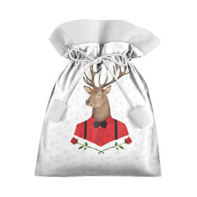 Подарочный 3D мешок с принтом Christmas Deer в Екатеринбурге, 100% полиэстер | Размер: 29*39 см | Тематика изображения на принте: new year | олень | рождество | роза | снег | узор