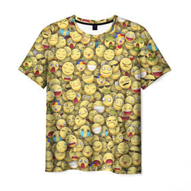 Мужская футболка 3D с принтом Смайлики. Стикербомбинг в Екатеринбурге, 100% полиэфир | прямой крой, круглый вырез горловины, длина до линии бедер | emoji | желтый | мем | смайл | стикербомбинг | текстура | улыбка | эмодзи