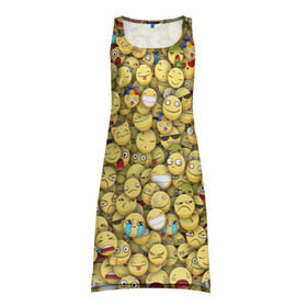 Платье-майка 3D с принтом Смайлики. Стикербомбинг в Екатеринбурге, 100% полиэстер | полуприлегающий силуэт, широкие бретели, круглый вырез горловины, удлиненный подол сзади. | emoji | желтый | мем | смайл | стикербомбинг | текстура | улыбка | эмодзи