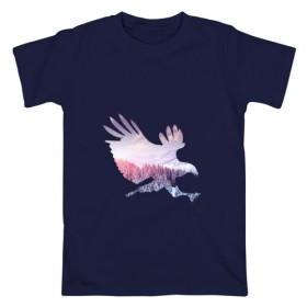 Мужская футболка хлопок с принтом орел зима в Екатеринбурге, 100% хлопок | прямой крой, круглый вырез горловины, длина до линии бедер, слегка спущенное плечо. | деревья | зима | облака | орел | птица | снег | солнце