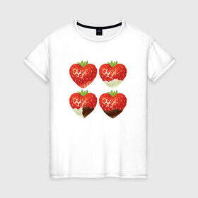 Женская футболка хлопок с принтом Клубника в шоколаде со сливкам в Екатеринбурге, 100% хлопок | прямой крой, круглый вырез горловины, длина до линии бедер, слегка спущенное плечо | 