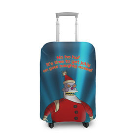 Чехол для чемодана 3D с принтом Робот Санта в Екатеринбурге, 86% полиэфир, 14% спандекс | двустороннее нанесение принта, прорези для ручек и колес | futurama | зима | мультфильм | новый год | рождество | футурама