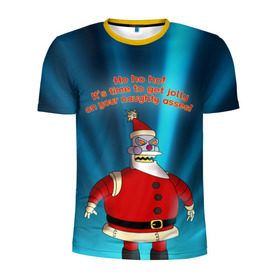 Мужская футболка 3D спортивная с принтом Робот Санта в Екатеринбурге, 100% полиэстер с улучшенными характеристиками | приталенный силуэт, круглая горловина, широкие плечи, сужается к линии бедра | futurama | зима | мультфильм | новый год | рождество | футурама