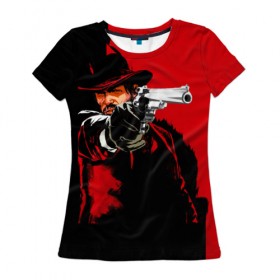 Женская футболка 3D с принтом Стрелок в Екатеринбурге, 100% полиэфир ( синтетическое хлопкоподобное полотно) | прямой крой, круглый вырез горловины, длина до линии бедер | выстрел | ковбой | оружие | пистолет | револьвер | силовые структуры | стрелять