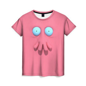 Женская футболка 3D с принтом Доктор Зойдберг в Екатеринбурге, 100% полиэфир ( синтетическое хлопкоподобное полотно) | прямой крой, круглый вырез горловины, длина до линии бедер | будущее | врач | краб | лицо | розовый | фантастика | футурама | щупальца
