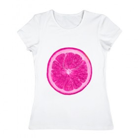 Женская футболка хлопок с принтом Розовый лимон в Екатеринбурге, 100% хлопок | прямой крой, круглый вырез горловины, длина до линии бедер, слегка спущенное плечо | еда | кислый | лимон | розовый цвет | фрукт