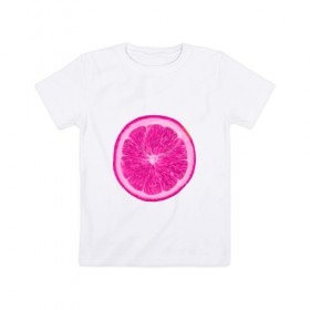 Детская футболка хлопок с принтом Розовый лимон в Екатеринбурге, 100% хлопок | круглый вырез горловины, полуприлегающий силуэт, длина до линии бедер | еда | кислый | лимон | розовый цвет | фрукт