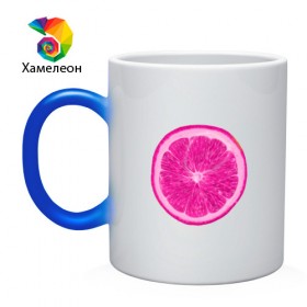 Кружка хамелеон с принтом Розовый лимон в Екатеринбурге, керамика | меняет цвет при нагревании, емкость 330 мл | еда | кислый | лимон | розовый цвет | фрукт