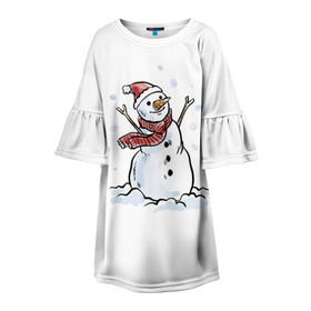 Детское платье 3D с принтом Снеговик в Екатеринбурге, 100% полиэстер | прямой силуэт, чуть расширенный к низу. Круглая горловина, на рукавах — воланы | happy new year | new year | santa claus | дед мороз | дедушка мороз | новый год | санта клаус | снеговик