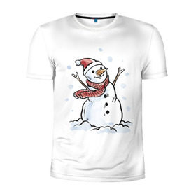 Мужская футболка 3D спортивная с принтом Снеговик в Екатеринбурге, 100% полиэстер с улучшенными характеристиками | приталенный силуэт, круглая горловина, широкие плечи, сужается к линии бедра | happy new year | new year | santa claus | дед мороз | дедушка мороз | новый год | санта клаус | снеговик