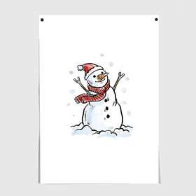 Постер с принтом Снеговик в Екатеринбурге, 100% бумага
 | бумага, плотность 150 мг. Матовая, но за счет высокого коэффициента гладкости имеет небольшой блеск и дает на свету блики, но в отличии от глянцевой бумаги не покрыта лаком | happy new year | new year | santa claus | дед мороз | дедушка мороз | новый год | санта клаус | снеговик