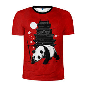 Мужская футболка 3D спортивная с принтом Panda Warrior в Екатеринбурге, 100% полиэстер с улучшенными характеристиками | приталенный силуэт, круглая горловина, широкие плечи, сужается к линии бедра | Тематика изображения на принте: japan | panda | панда