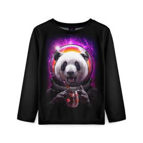 Детский лонгслив 3D с принтом Panda Cosmonaut в Екатеринбурге, 100% полиэстер | длинные рукава, круглый вырез горловины, полуприлегающий силуэт
 | bear | galaxy | panda | space | star | астронавт | галактика | звезда | космонавт | космос | медведь | панда