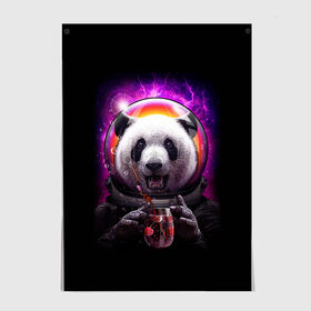 Постер с принтом Panda Cosmonaut в Екатеринбурге, 100% бумага
 | бумага, плотность 150 мг. Матовая, но за счет высокого коэффициента гладкости имеет небольшой блеск и дает на свету блики, но в отличии от глянцевой бумаги не покрыта лаком | bear | galaxy | panda | space | star | астронавт | галактика | звезда | космонавт | космос | медведь | панда