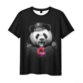 Мужская футболка 3D с принтом Donut Panda в Екатеринбурге, 100% полиэфир | прямой крой, круглый вырез горловины, длина до линии бедер | bear | donut | panda | police | коп | медведь | панда | пончик