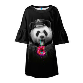 Детское платье 3D с принтом Donut Panda в Екатеринбурге, 100% полиэстер | прямой силуэт, чуть расширенный к низу. Круглая горловина, на рукавах — воланы | bear | donut | panda | police | коп | медведь | панда | пончик