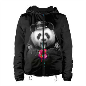 Женская куртка 3D с принтом Donut Panda в Екатеринбурге, ткань верха — 100% полиэстер, подклад — флис | прямой крой, подол и капюшон оформлены резинкой с фиксаторами, два кармана без застежек по бокам, один большой потайной карман на груди. Карман на груди застегивается на липучку | bear | donut | panda | police | коп | медведь | панда | пончик