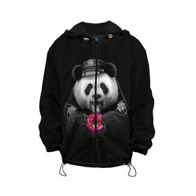 Детская куртка 3D с принтом Donut Panda в Екатеринбурге, 100% полиэстер | застежка — молния, подол и капюшон оформлены резинкой с фиксаторами, по бокам — два кармана без застежек, один потайной карман на груди, плотность верхнего слоя — 90 г/м2; плотность флисового подклада — 260 г/м2 | bear | donut | panda | police | коп | медведь | панда | пончик