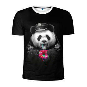 Мужская футболка 3D спортивная с принтом Donut Panda в Екатеринбурге, 100% полиэстер с улучшенными характеристиками | приталенный силуэт, круглая горловина, широкие плечи, сужается к линии бедра | bear | donut | panda | police | коп | медведь | панда | пончик