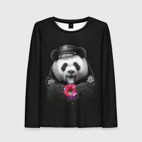 Женский лонгслив 3D с принтом Donut Panda в Екатеринбурге, 100% полиэстер | длинные рукава, круглый вырез горловины, полуприлегающий силуэт | bear | donut | panda | police | коп | медведь | панда | пончик