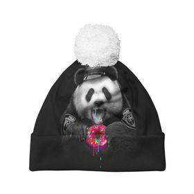 Шапка 3D c помпоном с принтом Donut Panda в Екатеринбурге, 100% полиэстер | универсальный размер, печать по всей поверхности изделия | bear | donut | panda | police | коп | медведь | панда | пончик