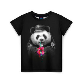 Детская футболка 3D с принтом Donut Panda в Екатеринбурге, 100% гипоаллергенный полиэфир | прямой крой, круглый вырез горловины, длина до линии бедер, чуть спущенное плечо, ткань немного тянется | bear | donut | panda | police | коп | медведь | панда | пончик