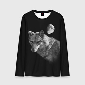 Мужской лонгслив 3D с принтом Ночной Волк в Екатеринбурге, 100% полиэстер | длинные рукава, круглый вырез горловины, полуприлегающий силуэт | волк | волки | животные | звери | луна | ночь | серый | черно белый