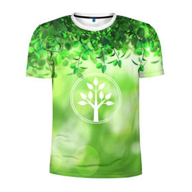Мужская футболка 3D спортивная с принтом Береги природу в Екатеринбурге, 100% полиэстер с улучшенными характеристиками | приталенный силуэт, круглая горловина, широкие плечи, сужается к линии бедра | береги природу | дерево | зелёная | зелень | листья | природа