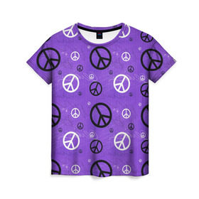 Женская футболка 3D с принтом Peace в Екатеринбурге, 100% полиэфир ( синтетическое хлопкоподобное полотно) | прямой крой, круглый вырез горловины, длина до линии бедер | abstract | hippie | hipster | swag | tie dye | абстракция | свэг | текстура | хиппи | хипстер