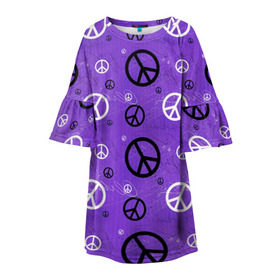 Детское платье 3D с принтом Peace в Екатеринбурге, 100% полиэстер | прямой силуэт, чуть расширенный к низу. Круглая горловина, на рукавах — воланы | Тематика изображения на принте: abstract | hippie | hipster | swag | tie dye | абстракция | свэг | текстура | хиппи | хипстер