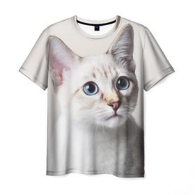 Мужская футболка 3D с принтом Кошечка в Екатеринбурге, 100% полиэфир | прямой крой, круглый вырез горловины, длина до линии бедер | кот | котики | котята | кошка | рыженький | рыжий | серенький | черненький