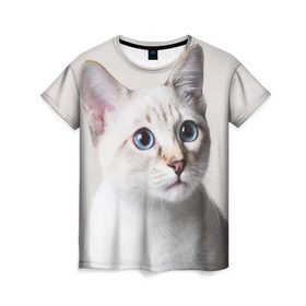 Женская футболка 3D с принтом Кошечка в Екатеринбурге, 100% полиэфир ( синтетическое хлопкоподобное полотно) | прямой крой, круглый вырез горловины, длина до линии бедер | кот | котики | котята | кошка | рыженький | рыжий | серенький | черненький