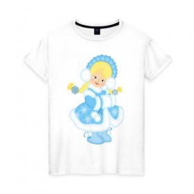Женская футболка хлопок с принтом Снегурочка в Екатеринбурге, 100% хлопок | прямой крой, круглый вырез горловины, длина до линии бедер, слегка спущенное плечо | 