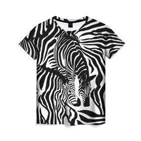 Женская футболка 3D с принтом Зебра в Екатеринбурге, 100% полиэфир ( синтетическое хлопкоподобное полотно) | прямой крой, круглый вырез горловины, длина до линии бедер | дикое | животное | зебра | камуфляж | лошадь | маскировка | полосы | текстура | фон | черно белые