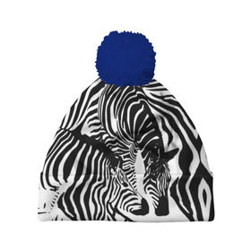 Шапка 3D c помпоном с принтом Зебра в Екатеринбурге, 100% полиэстер | универсальный размер, печать по всей поверхности изделия | Тематика изображения на принте: дикое | животное | зебра | камуфляж | лошадь | маскировка | полосы | текстура | фон | черно белые
